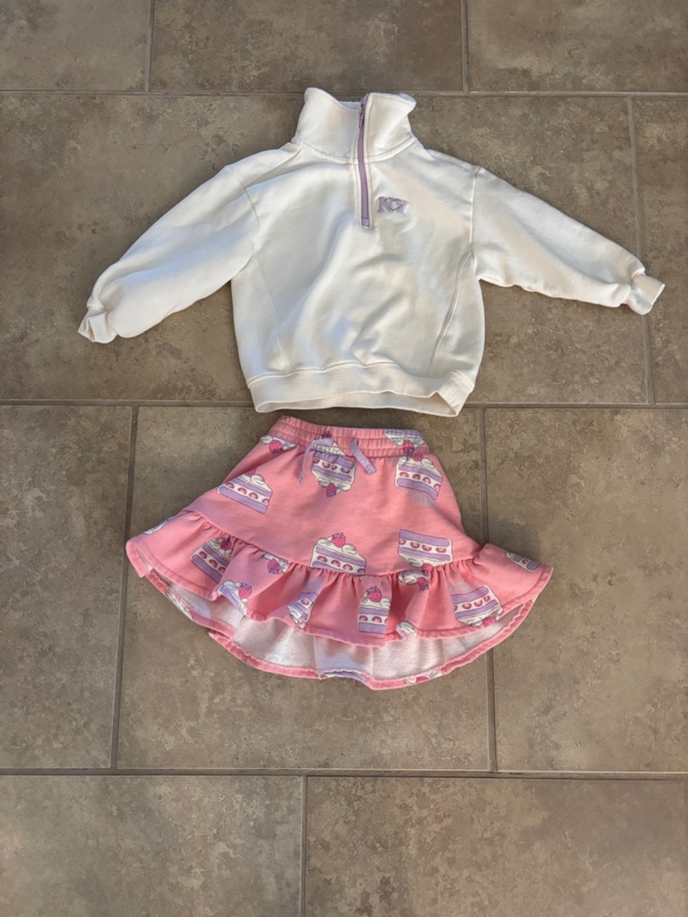 H&M White Pullover with Pink Cake-Print Ruffle Skirt